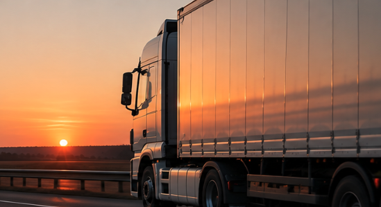 Heavy-duty truck at sunset